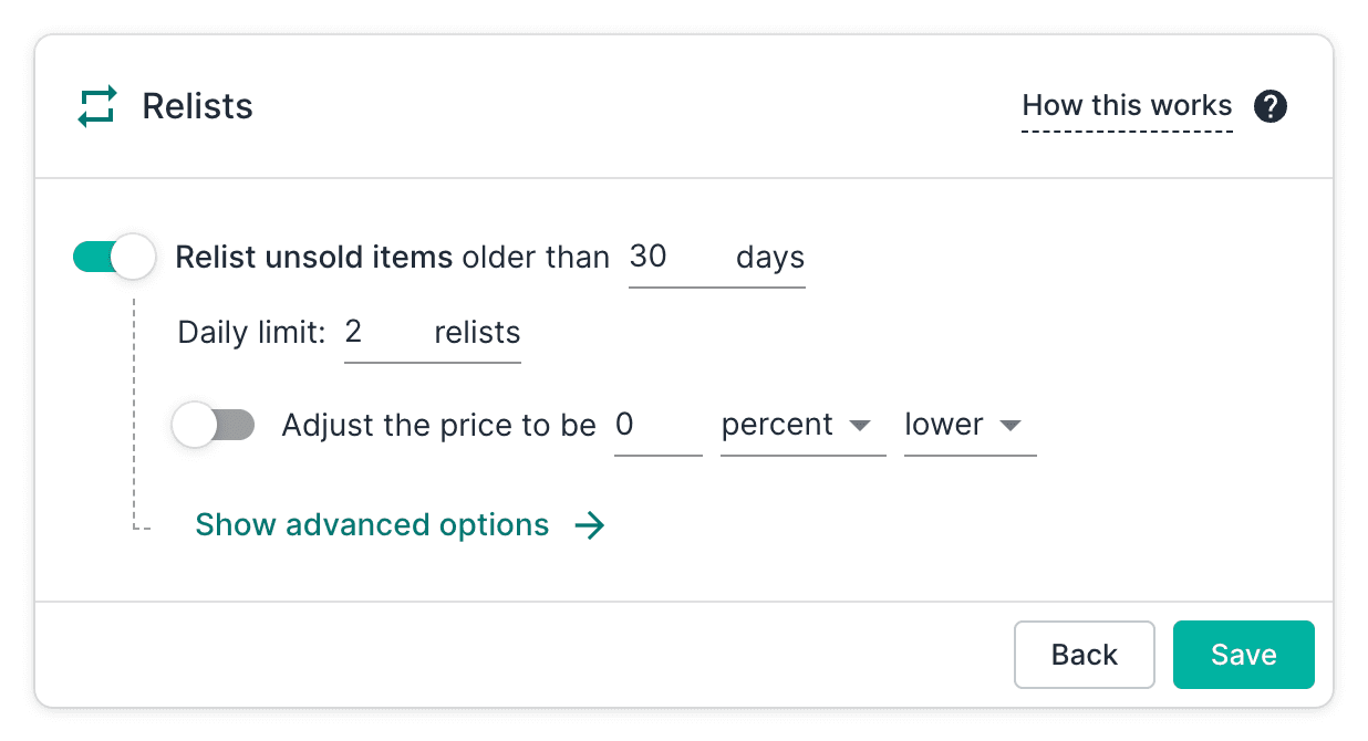 Relisting configuration