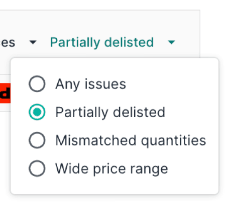 Partially delisted filter